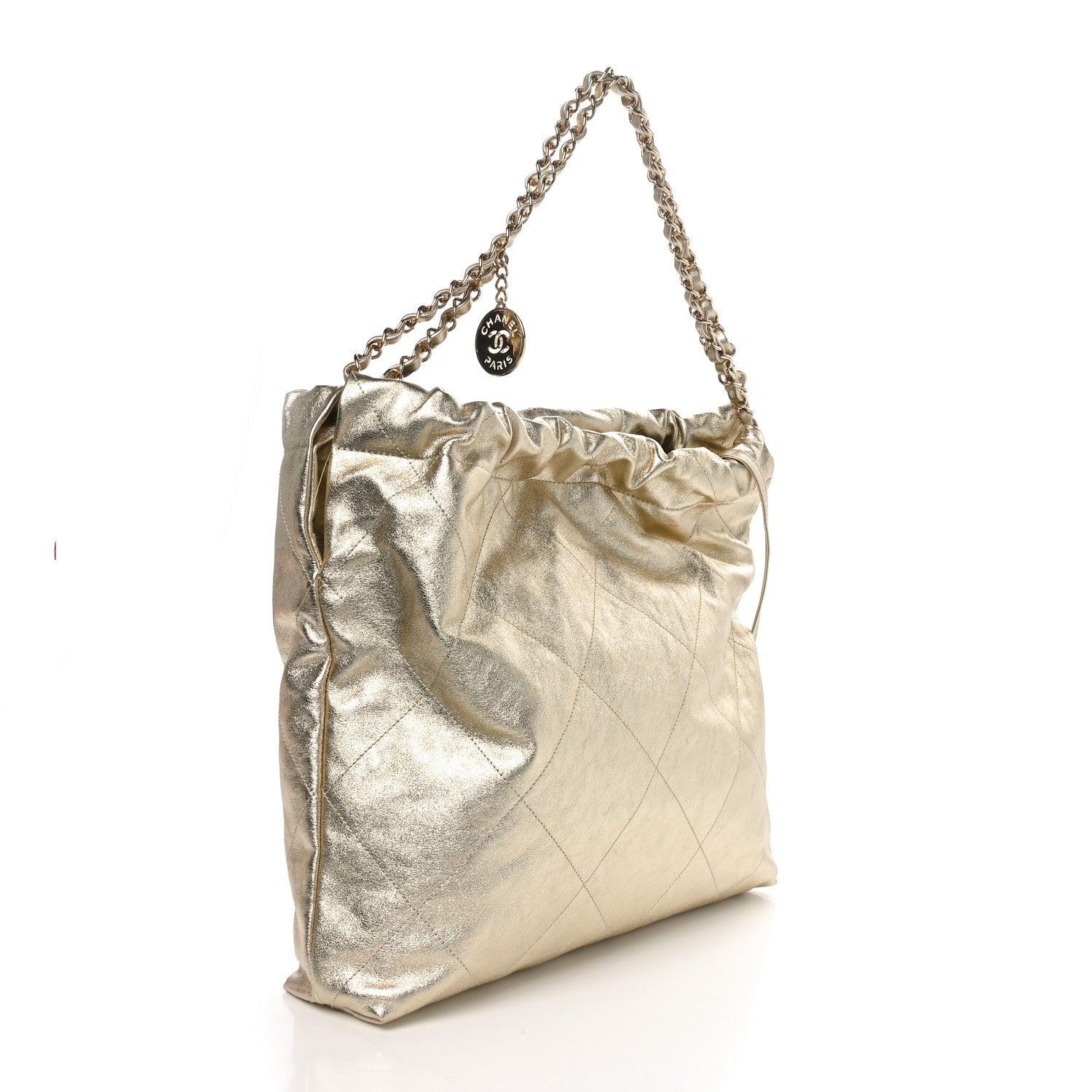 Metallic Calfskin Quilted Chanel 22 Golden