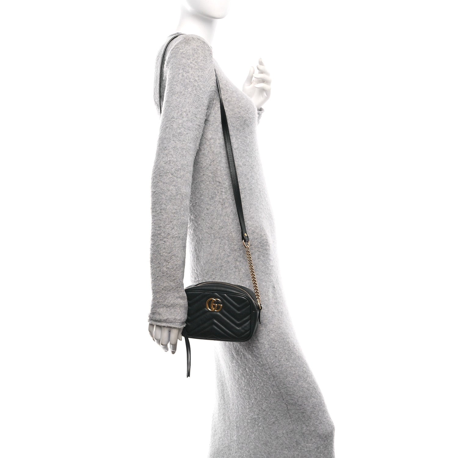 Calfskin Matelasse Mini GG Marmont Chain Shoulder Bag Black