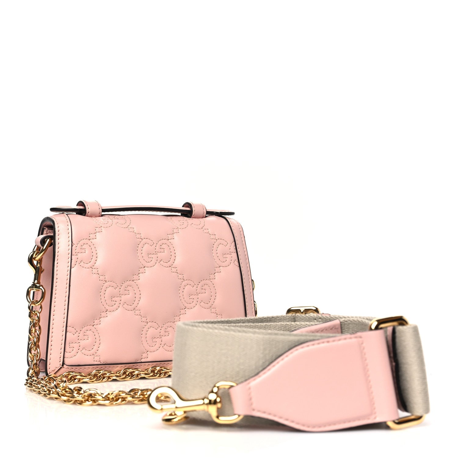 Calfskin GG Matelasse Mini Top Handle Shoulder Bag Perfect Pink Natural
