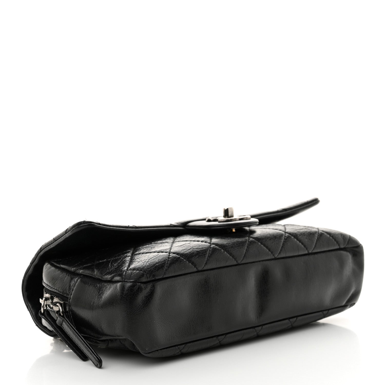 Glazed Calfskin Quilted Medium Duo Color Flap Black