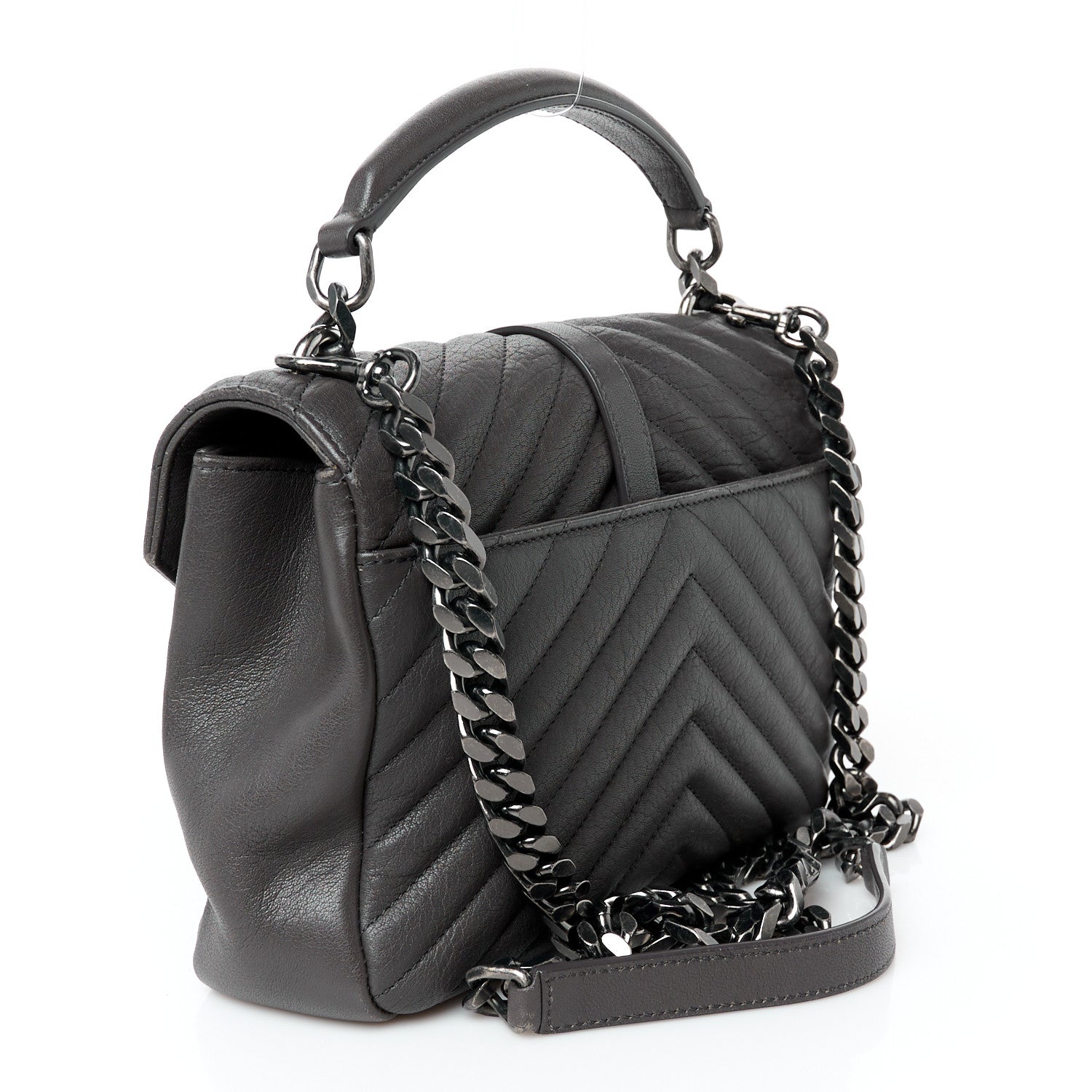 Sheepskin Matelasse Chevron Monogram Medium College Bag Asphalt