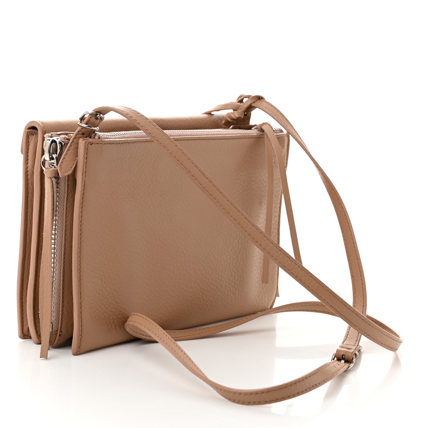Veau Papier Classic Silver Hardware Triple XS Zip Around Crossbody Rose Des Sables