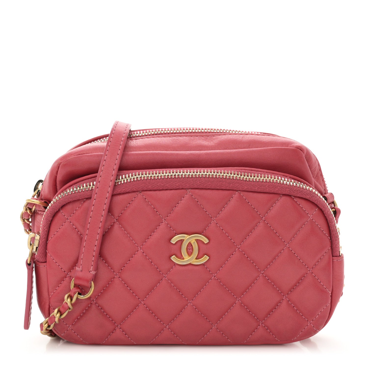 Calfskin Quilted Day Trips Camera Case Pink
