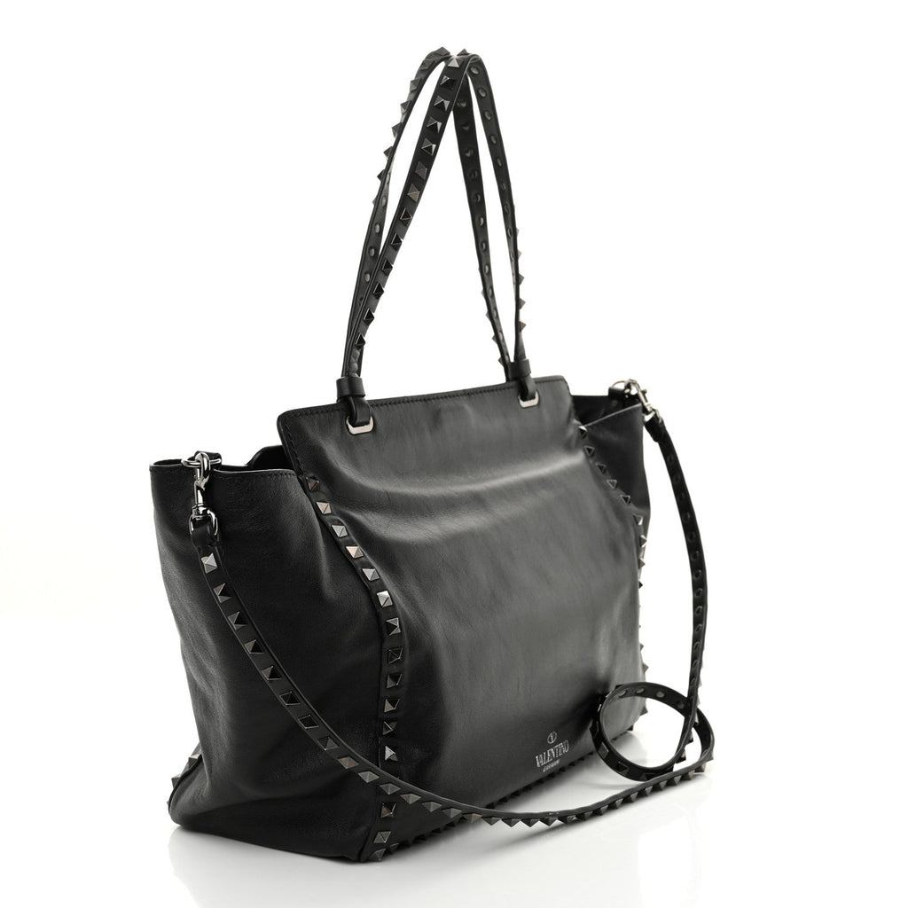 Vitello Medium Rockstud Tote Black