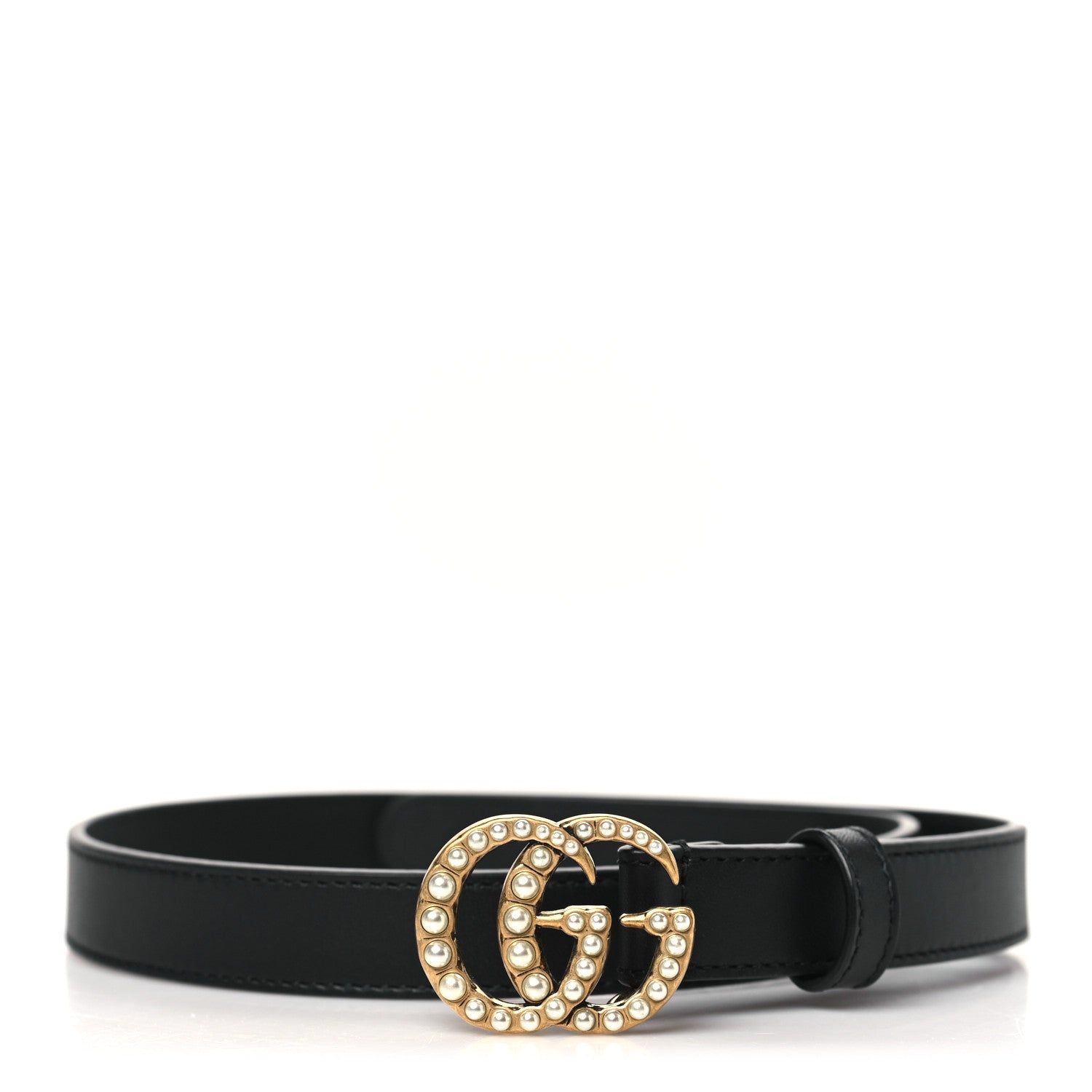 Calfskin Pearl Double G 20mm Belt  65 26 Black Cream