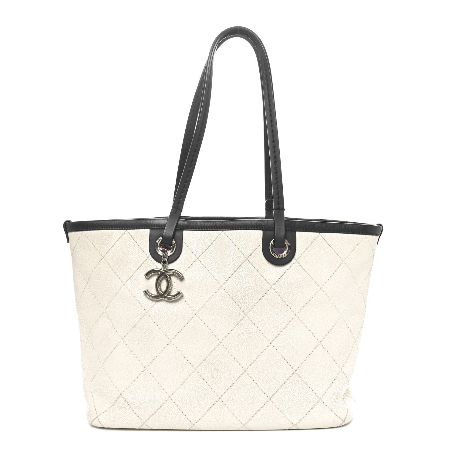 Grained Calfskin Shopping Fever Tote White