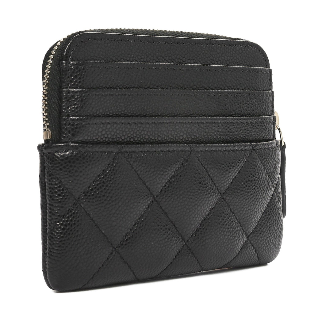 Caviar Quilted Zip  Holder Wallet Black