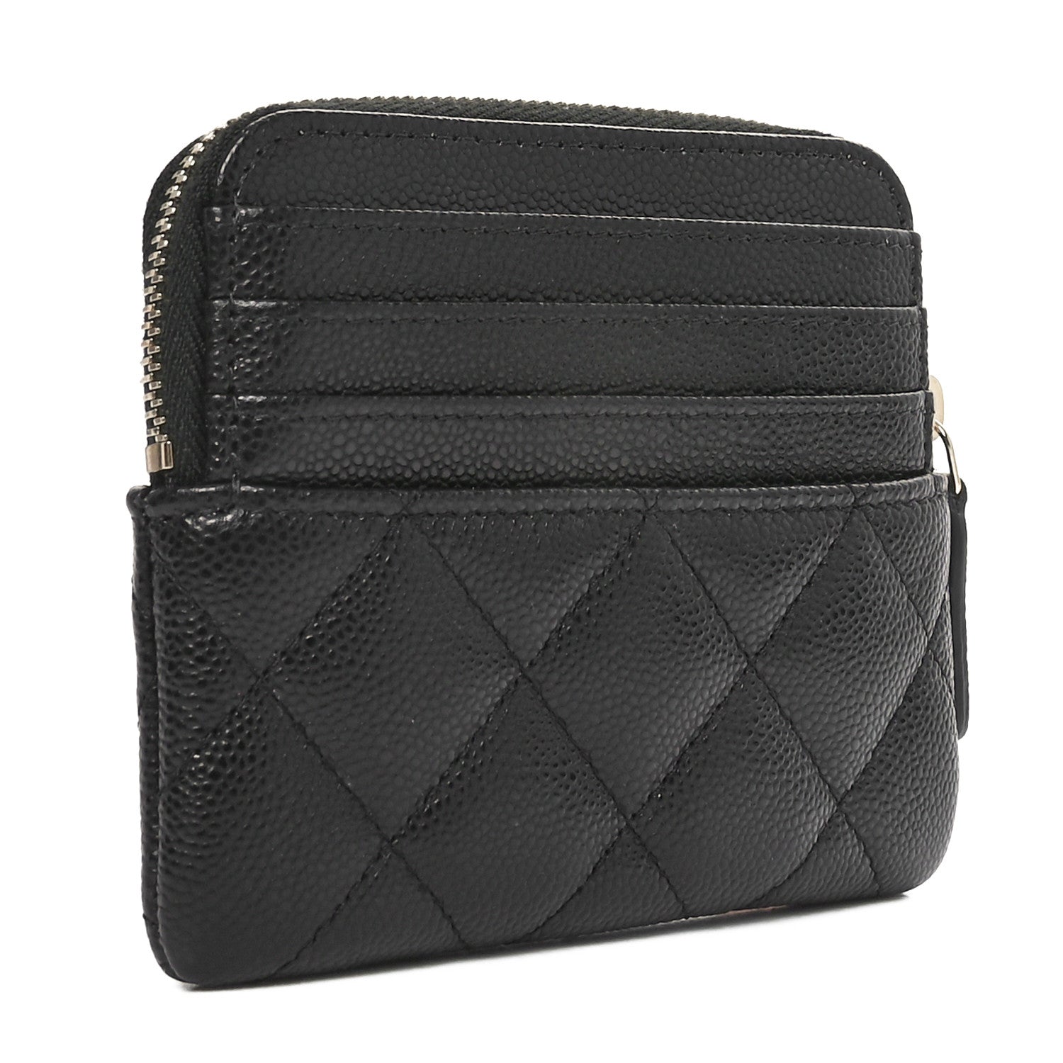 Caviar Quilted Zip  Holder Wallet Black
