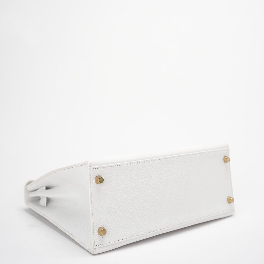 Hermes Kelly 28cm Sellier White Epsom Leather Gold Hardware Top Handle Bag 2015