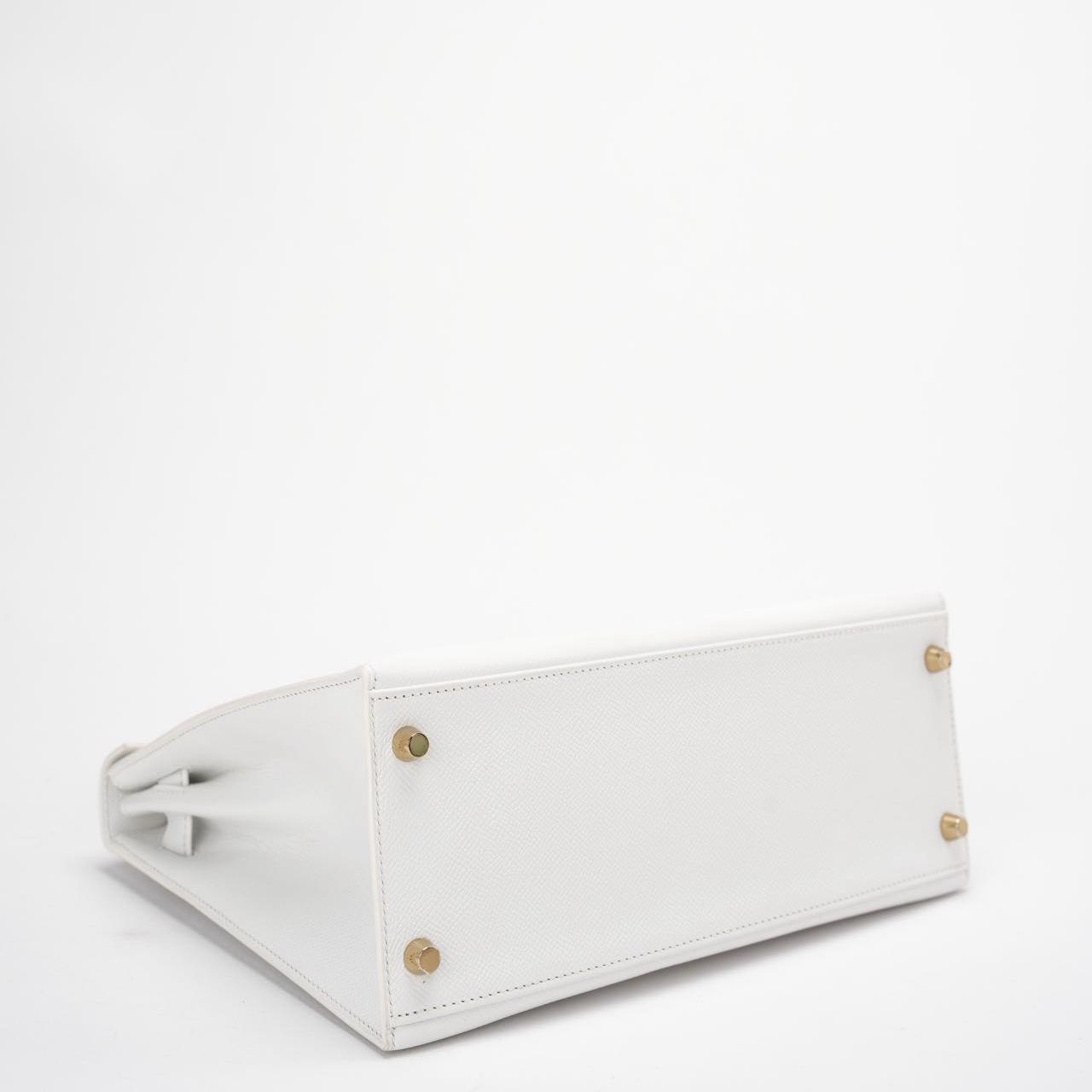 Hermes Kelly 28cm Sellier White Epsom Leather Gold Hardware Top Handle Bag 2015