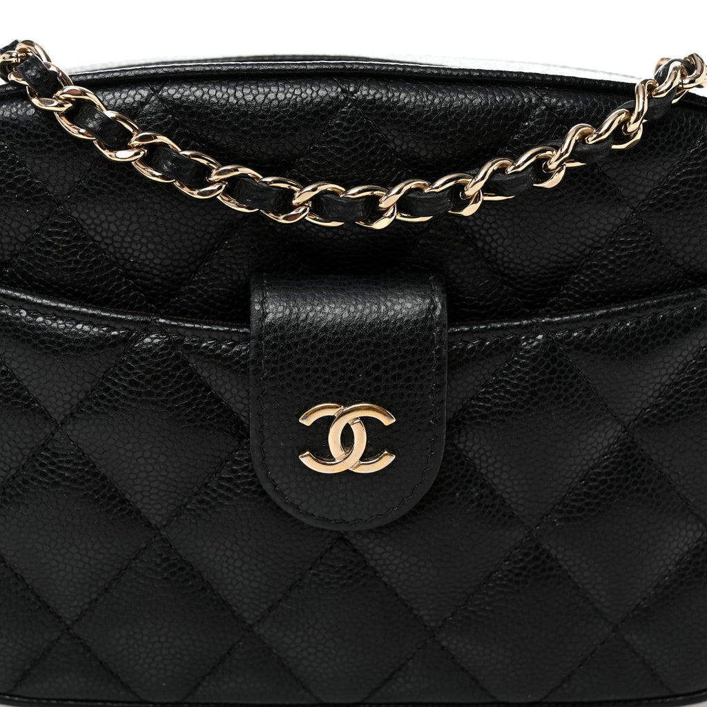 Caviar Quilted Chain Camera Bag Black