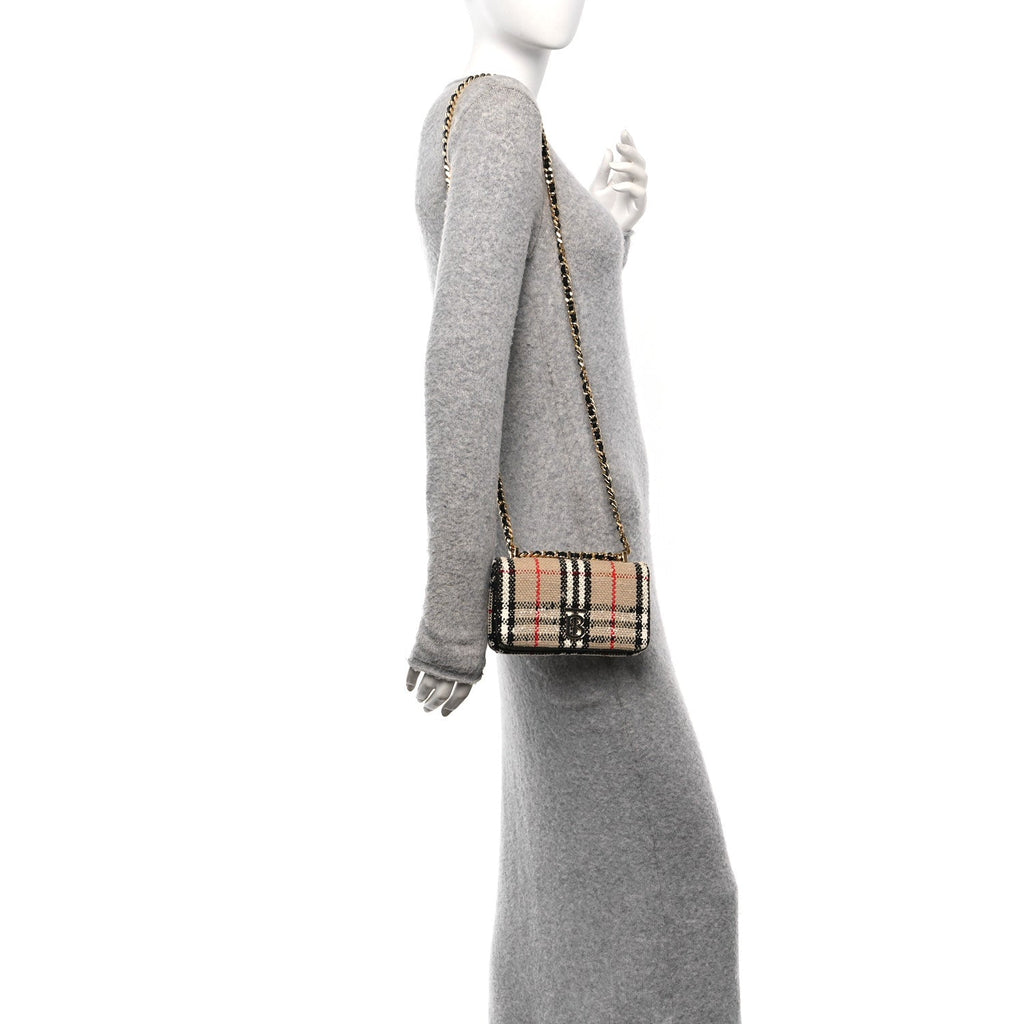 Calfskin Boucle Check Mini Lola Chain Bag Archive Beige