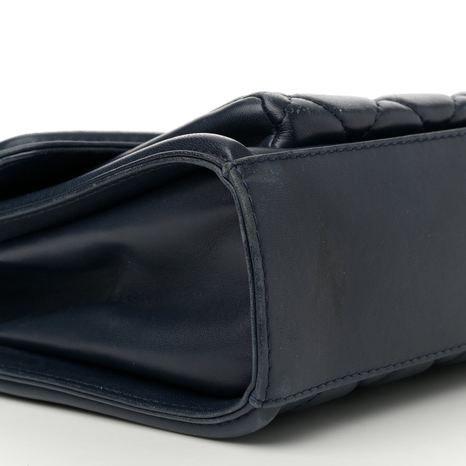 Lambskin Quilted Large Geometric Flap Navy