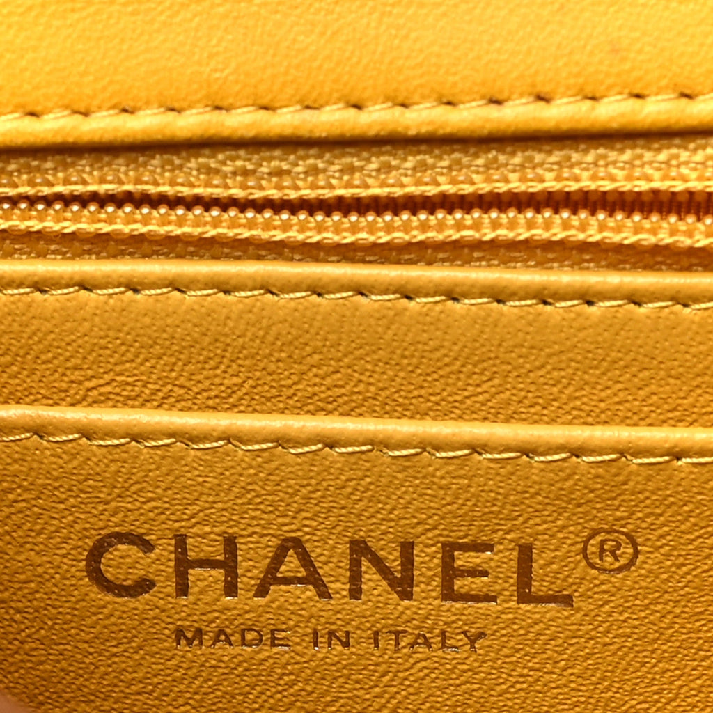 Lambskin Quilted Mini Square Flap Yellow