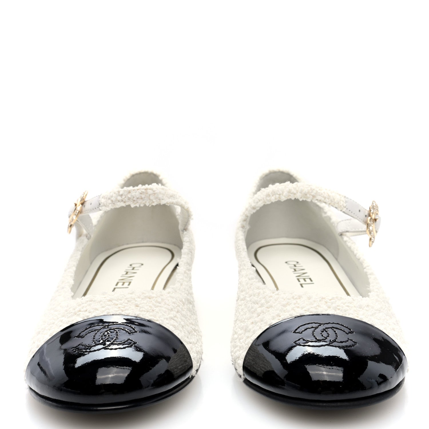 Tweed Patent Mary Jane Flats 39.5 White Black