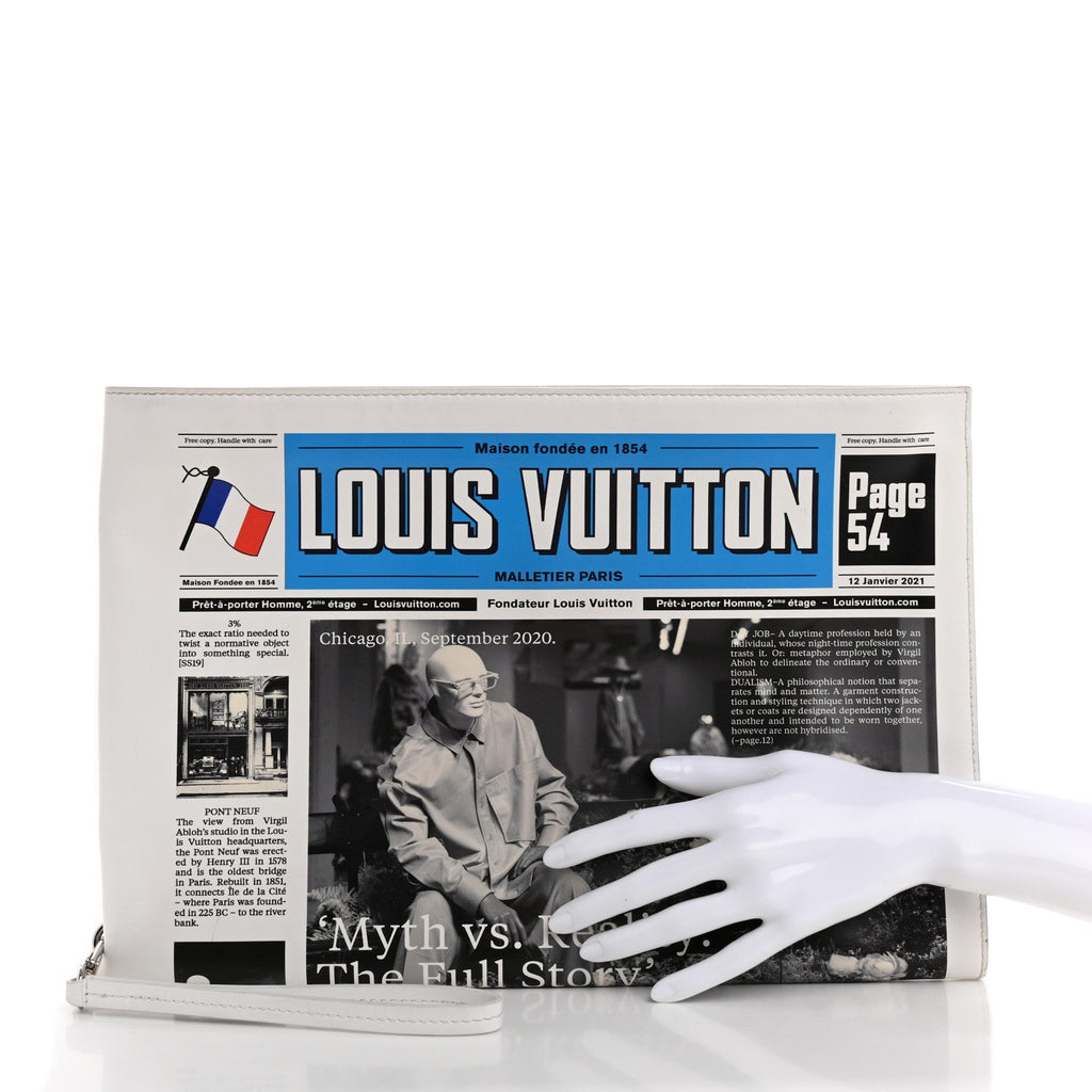 Calfskin Newspaper Print Pouch