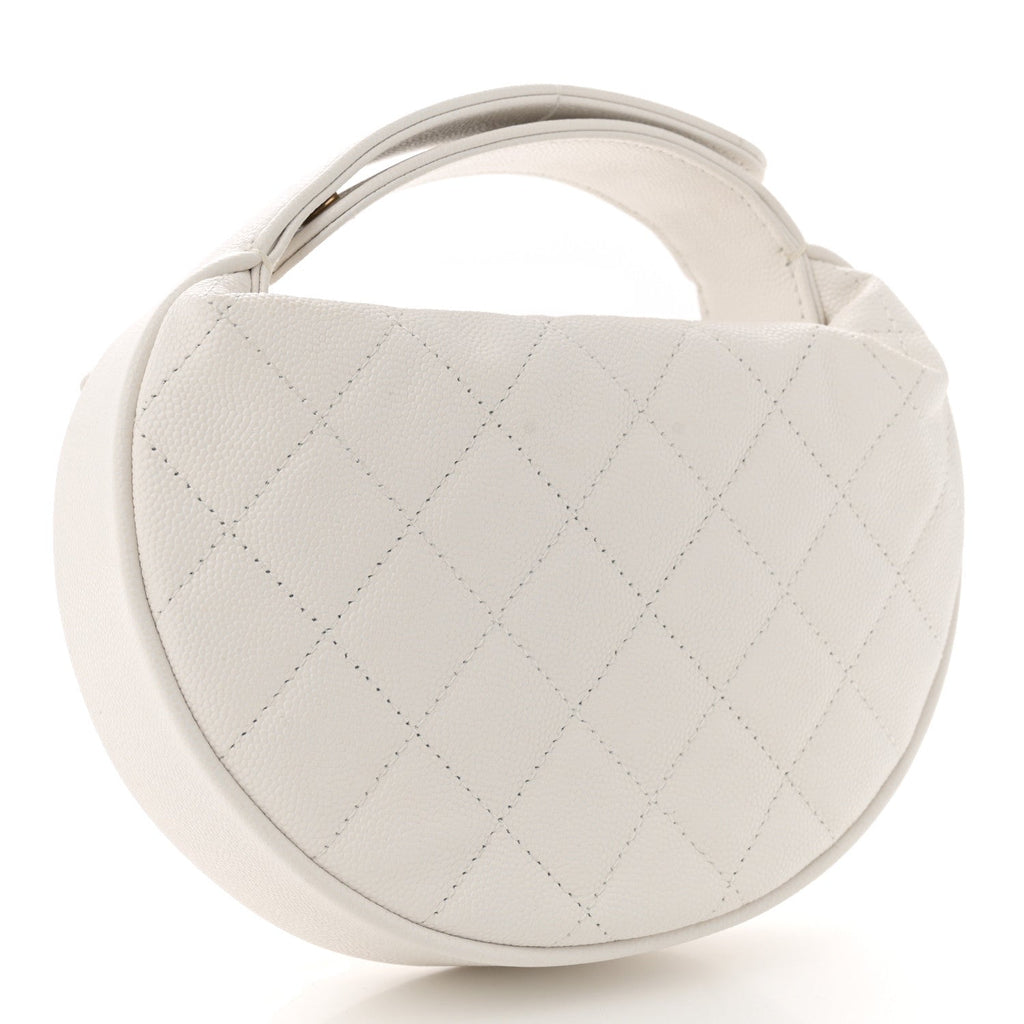 Shiny Caviar Quilted Bow Pouch Hobo White