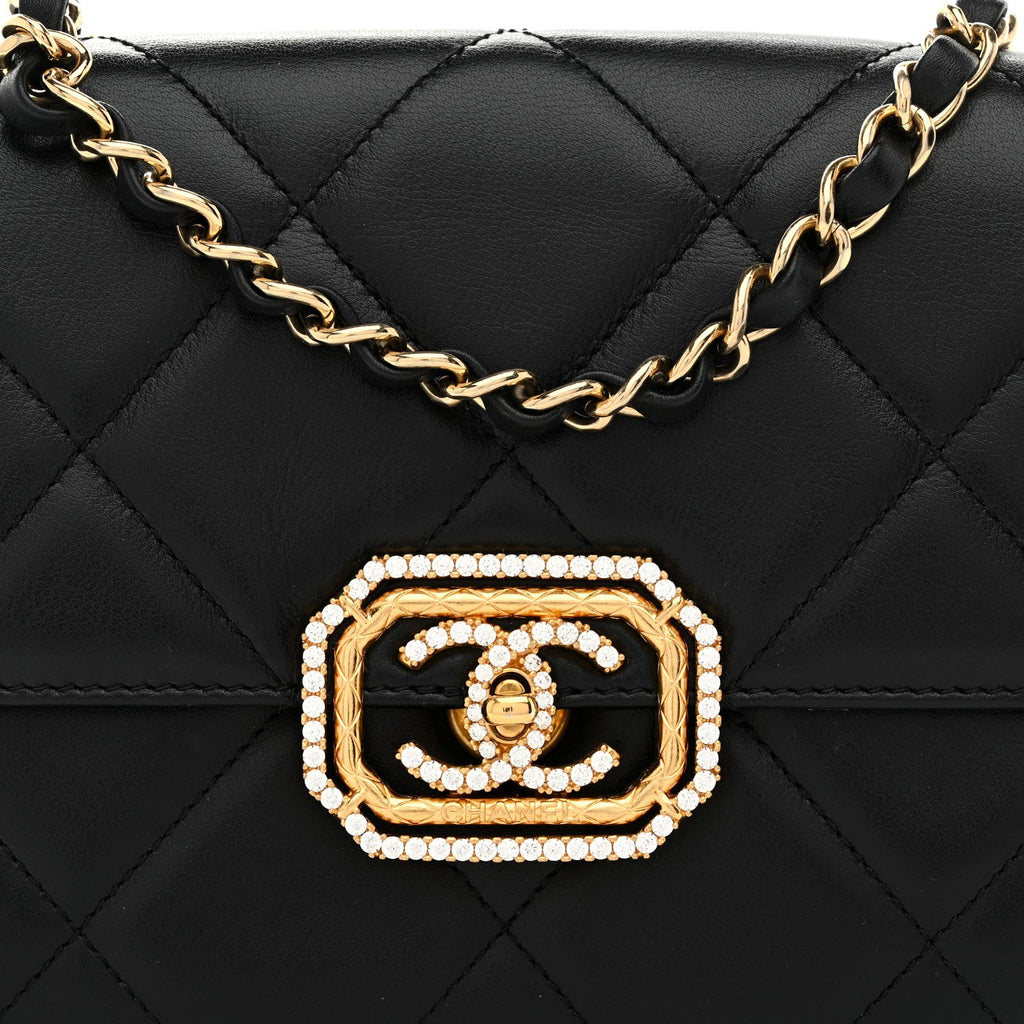 Calfskin Strass Quilted Mini Flap Black