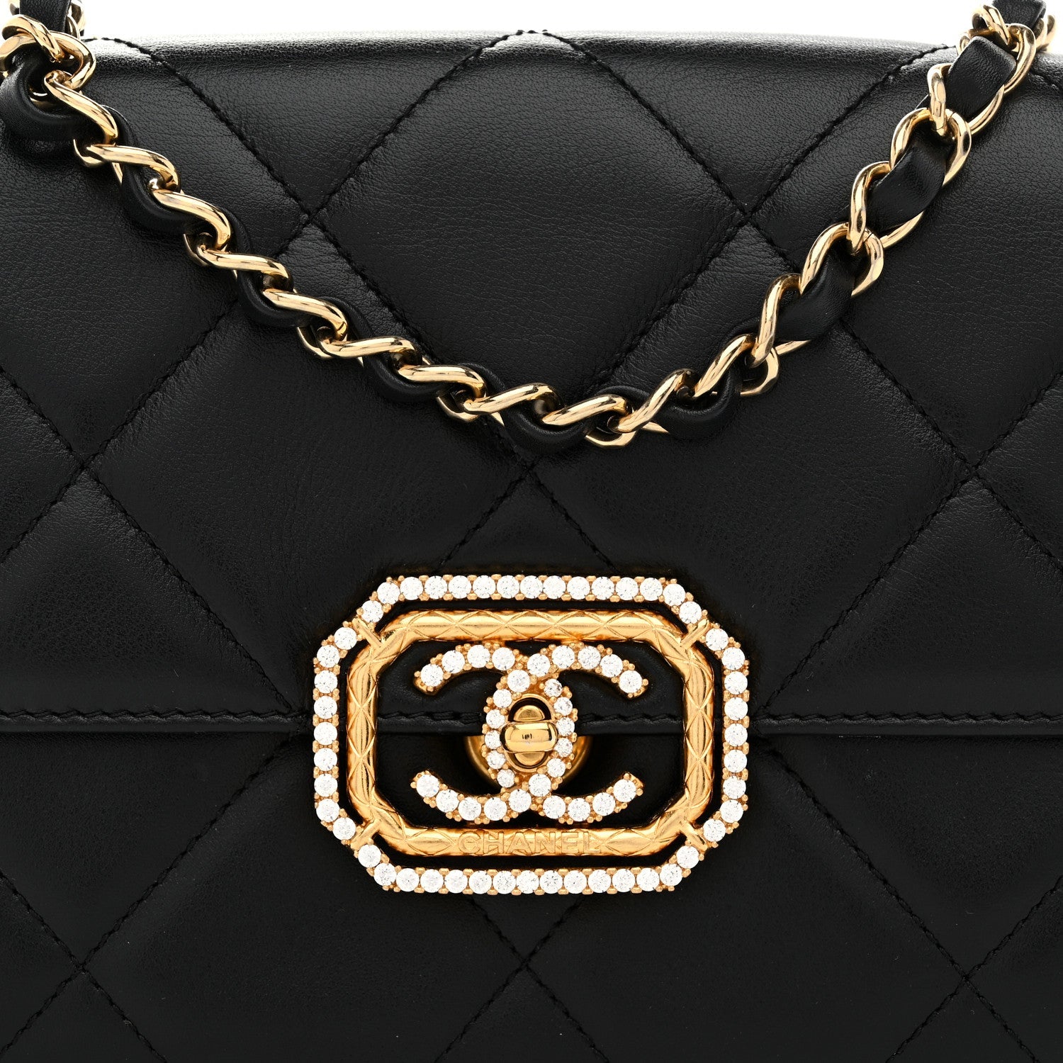 Calfskin Strass Quilted Mini Flap Black