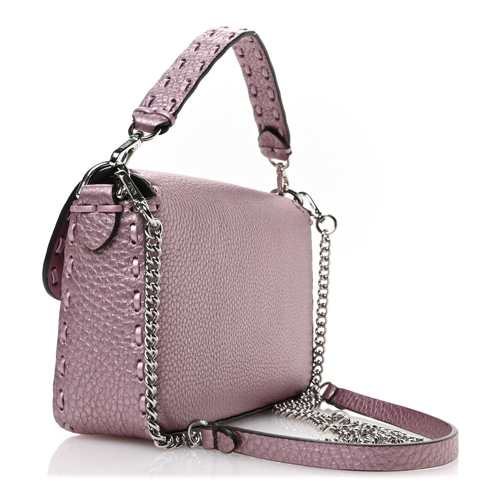 Metallic Cuoio Roma Sellerissima Nappa Sintetica Tape Stitch Mini Baguette Rosa Placca Argento