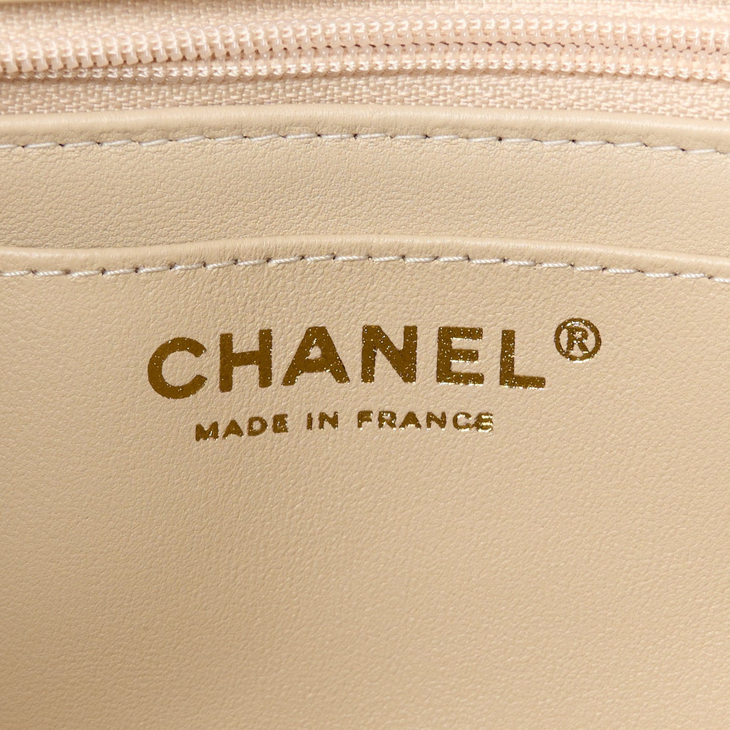 Lambskin Quilted Mini Top Handle Rectangular Flap Beige