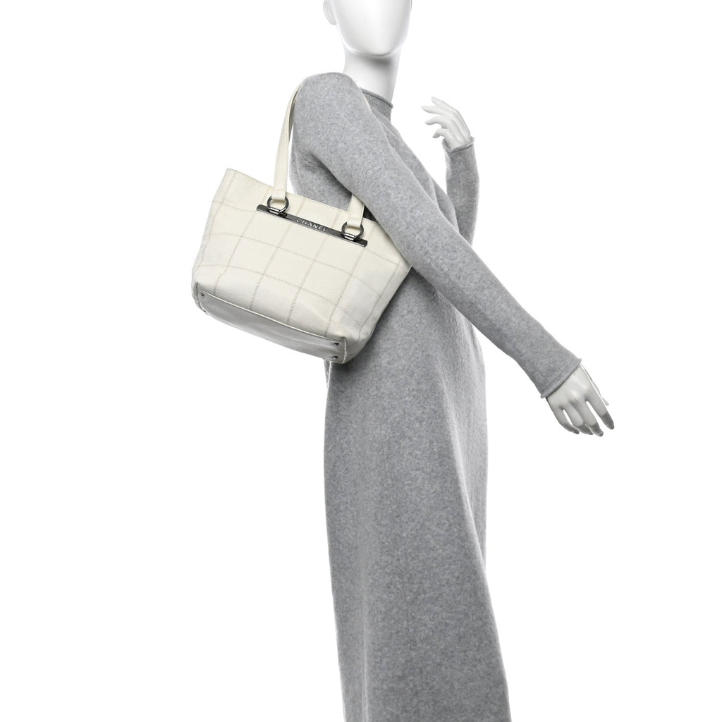 Caviar Square Stitched Tote White
