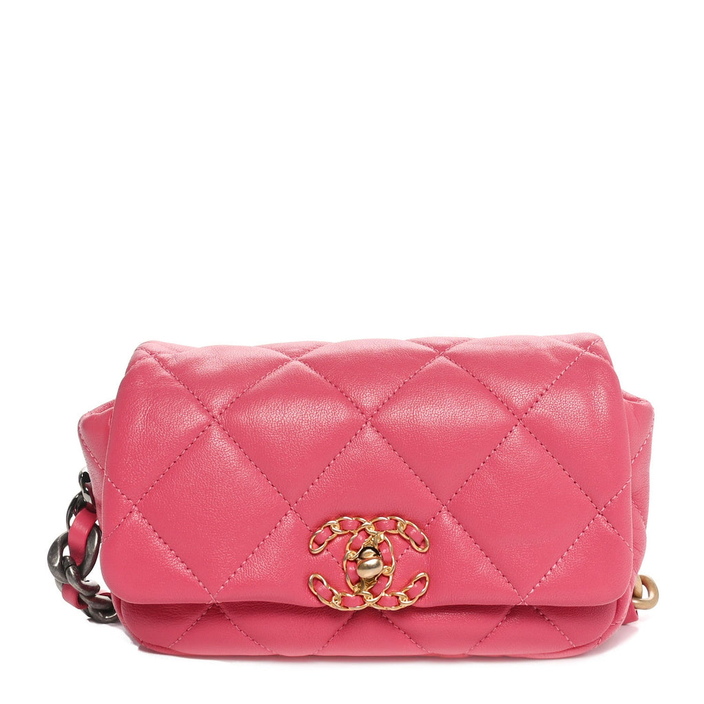 Lambskin Quilted Chanel 19 Waist Bag Pink