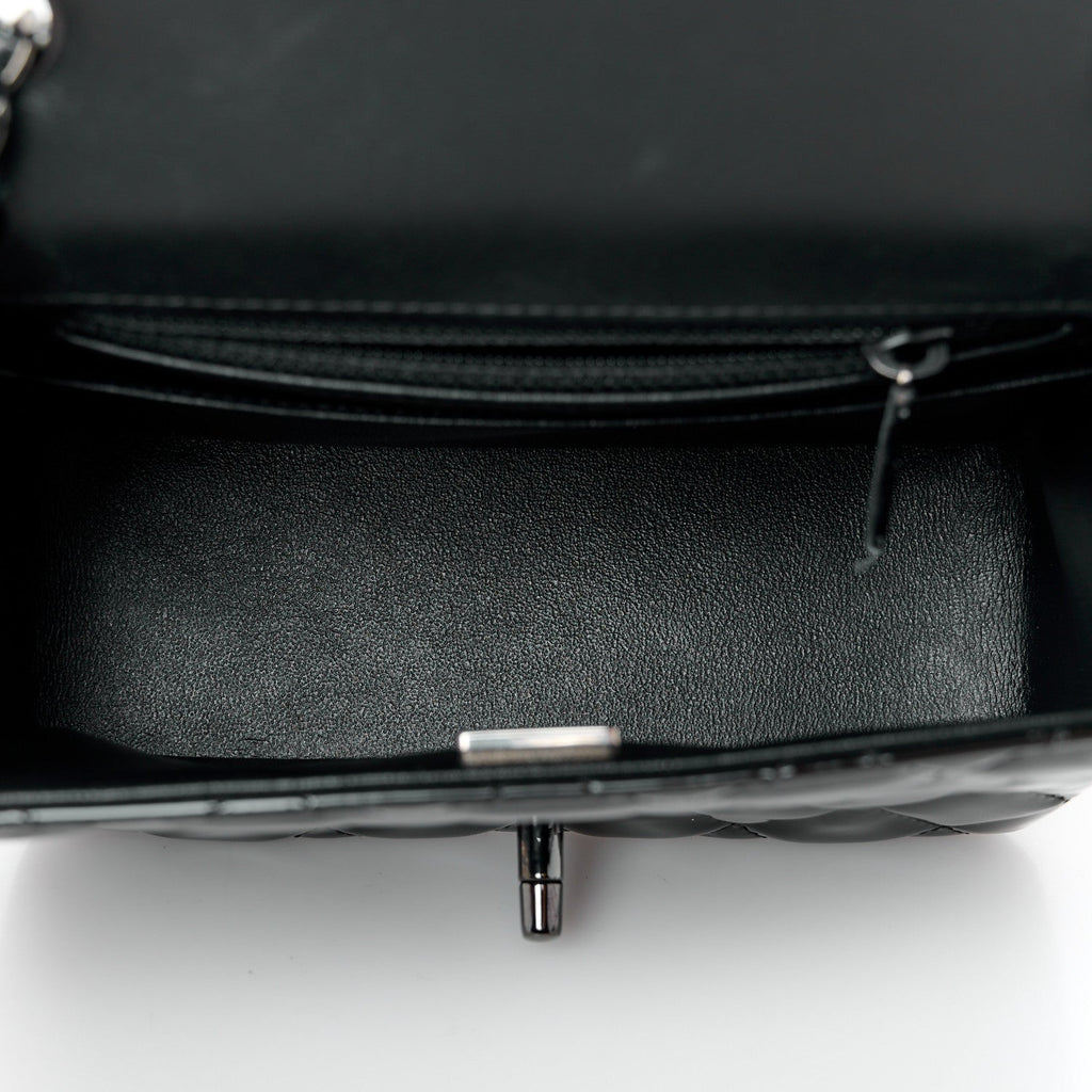 Patent Calfskin Quilted Mini Square Flap So Black