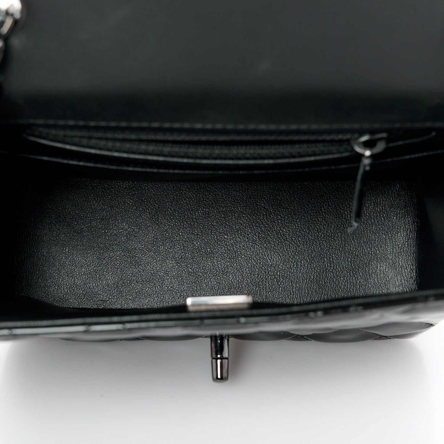 Patent Calfskin Quilted Mini Square Flap So Black