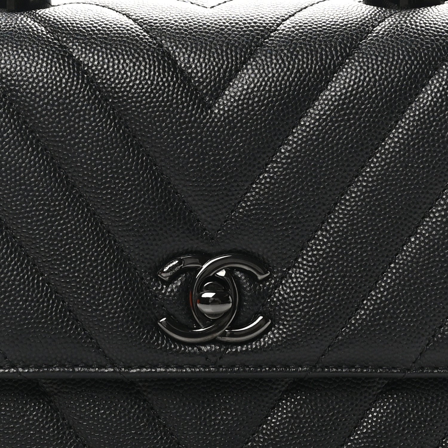 Caviar Chevron Quilted Mini Coco Handle Flap So Black