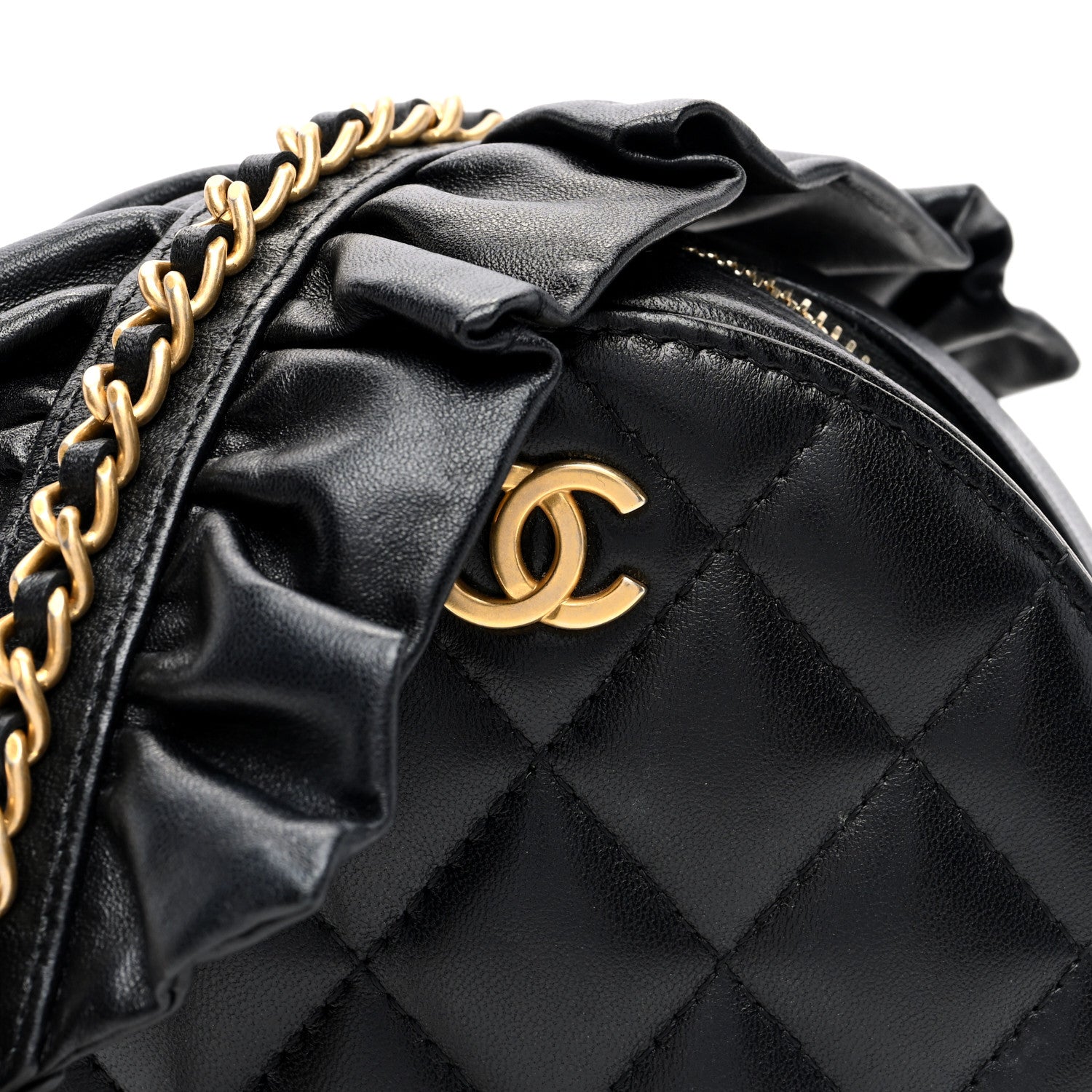 Lambskin Quilted Romance Round Clutch With Chain Black