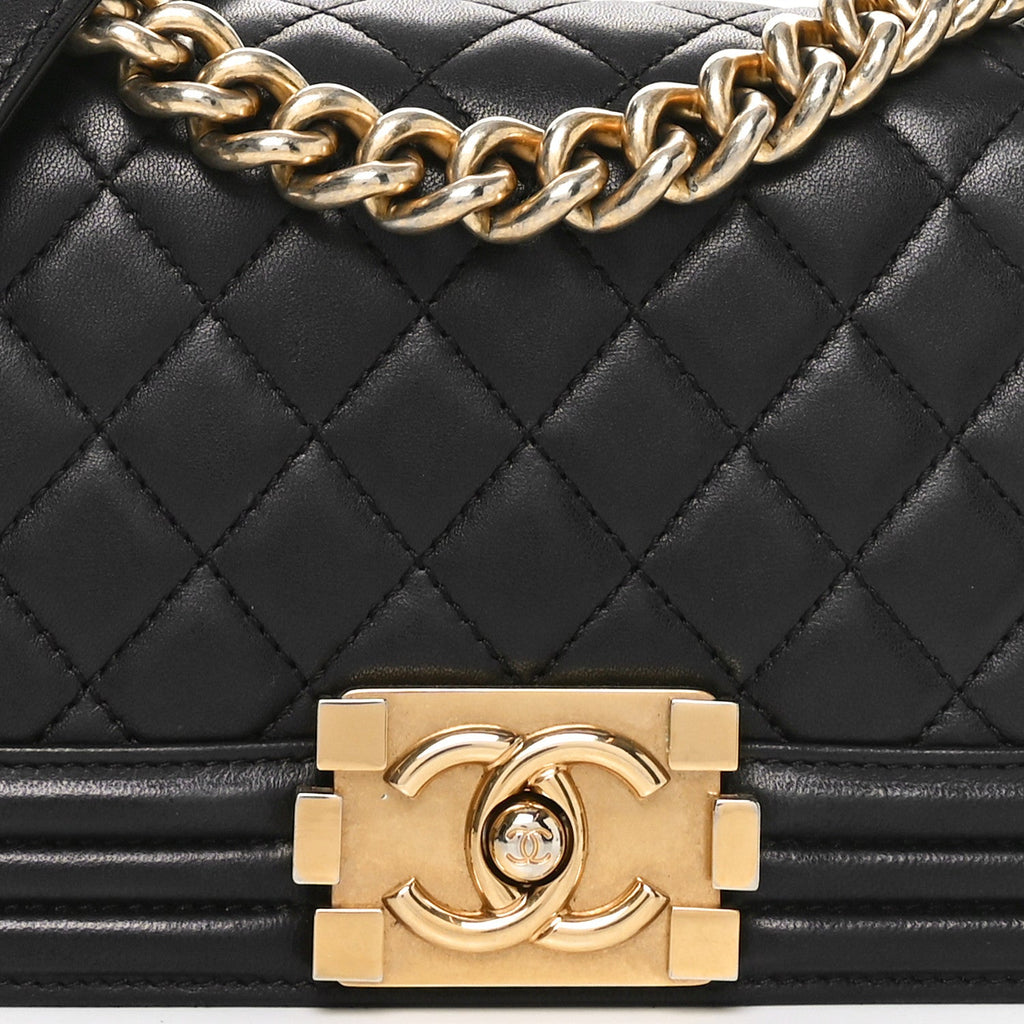 Lambskin Quilted Small Boy Flap Black