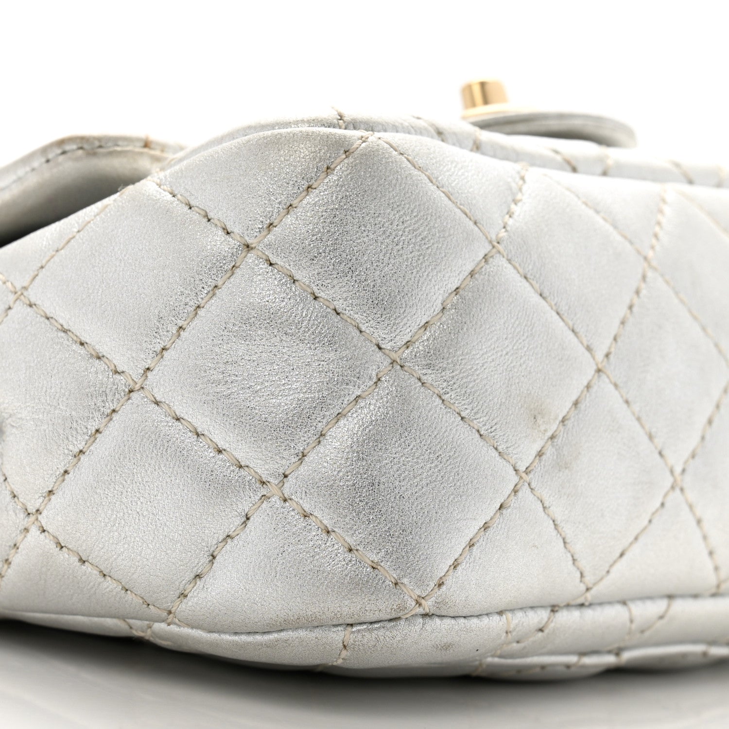 Metallic Lambskin Quilted Mini Square Flap Silver