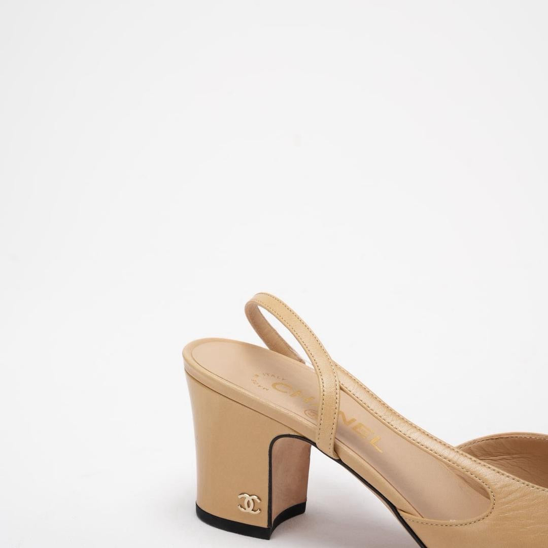 Chanel Black / Beige Cap Toe Slingback 39.5