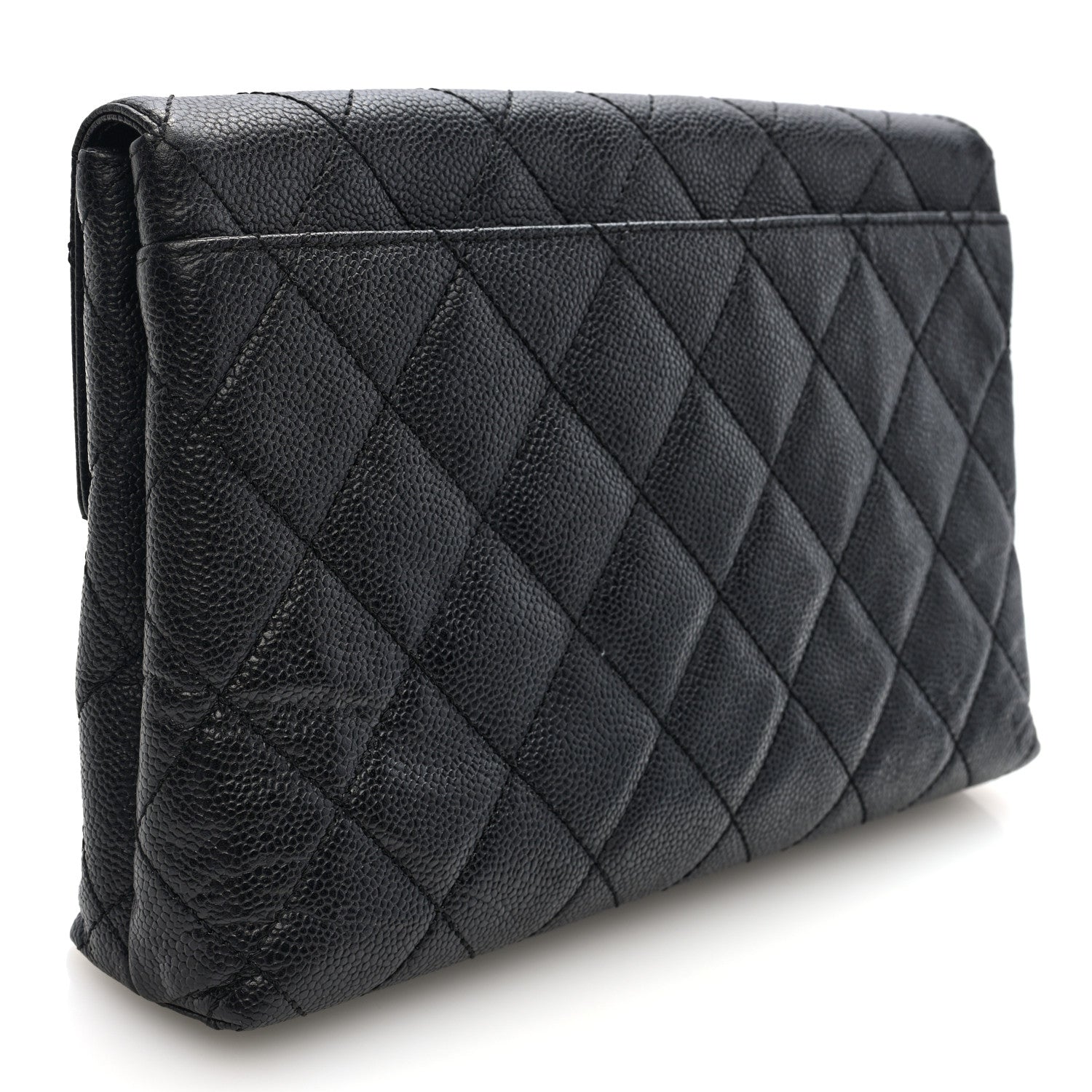 Caviar Quilted CC Beauty Clutch Black