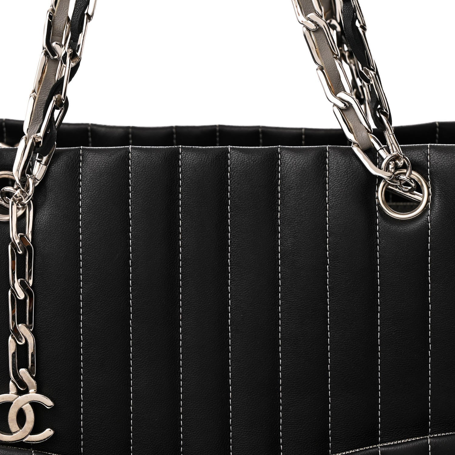 Lambskin Vertical Quilted Large Mademoiselle Tote Black