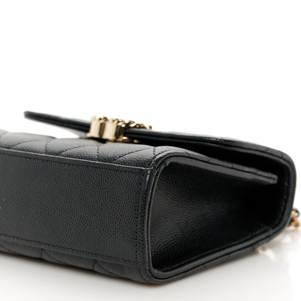 Caviar Quilted Double Chain Top Handle Flap With Chain Black