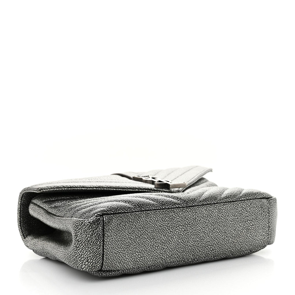 Metallic Grain De Poudre Matelasse Chevron Monogram Medium College Bag Gunmetal