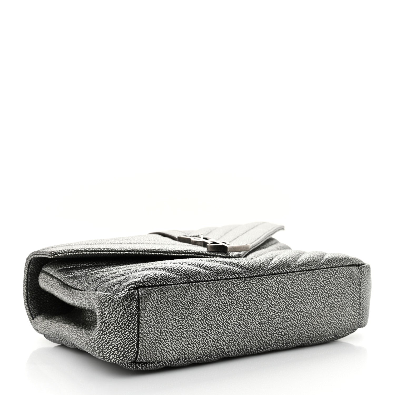 Metallic Grain De Poudre Matelasse Chevron Monogram Medium College Bag Gunmetal