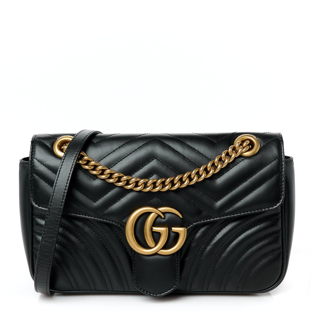 Calfskin Matelasse Small GG Marmont Shoulder Bag Black