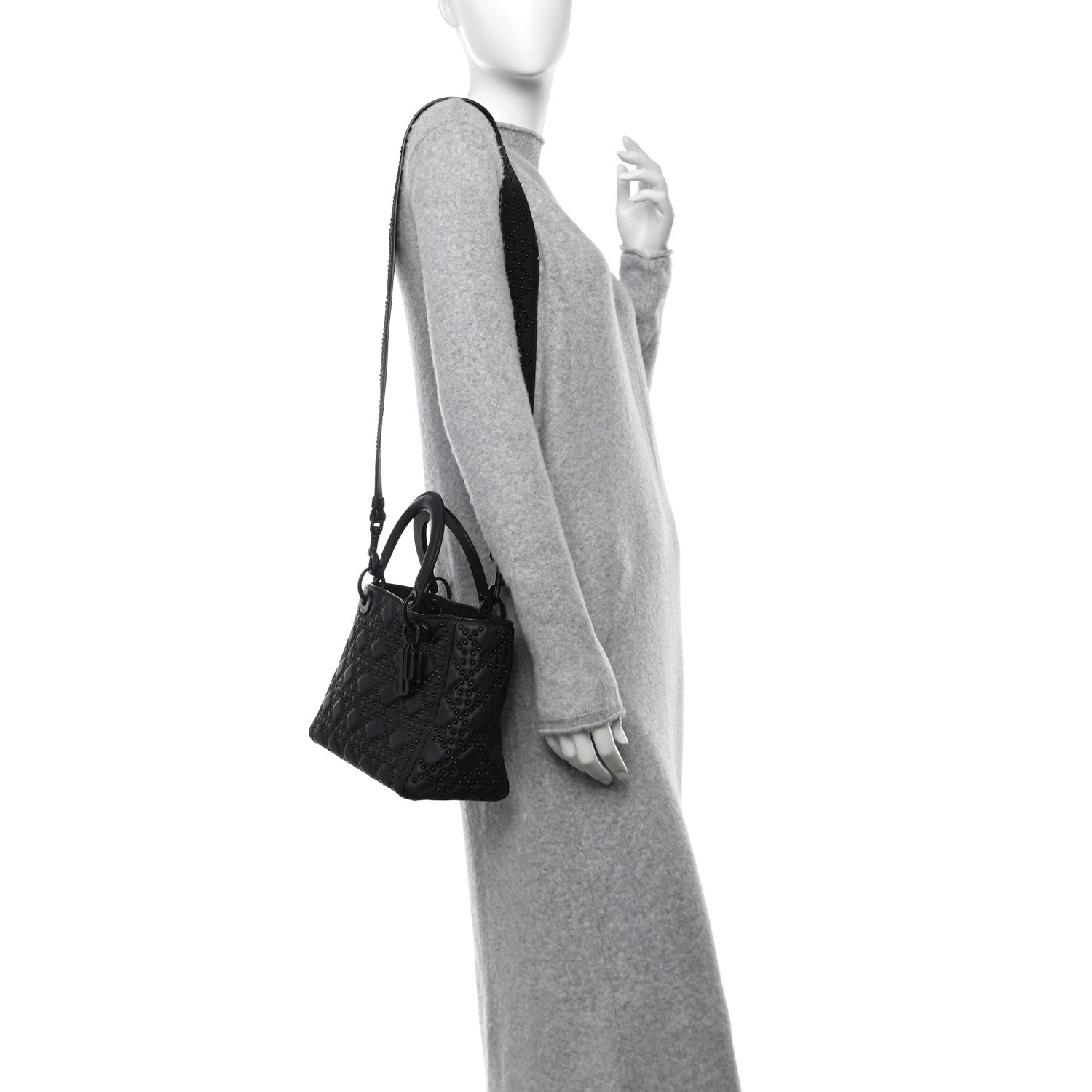 Matte Calfskin Cannage Studded Medium Supple Lady Dior Ultra Black