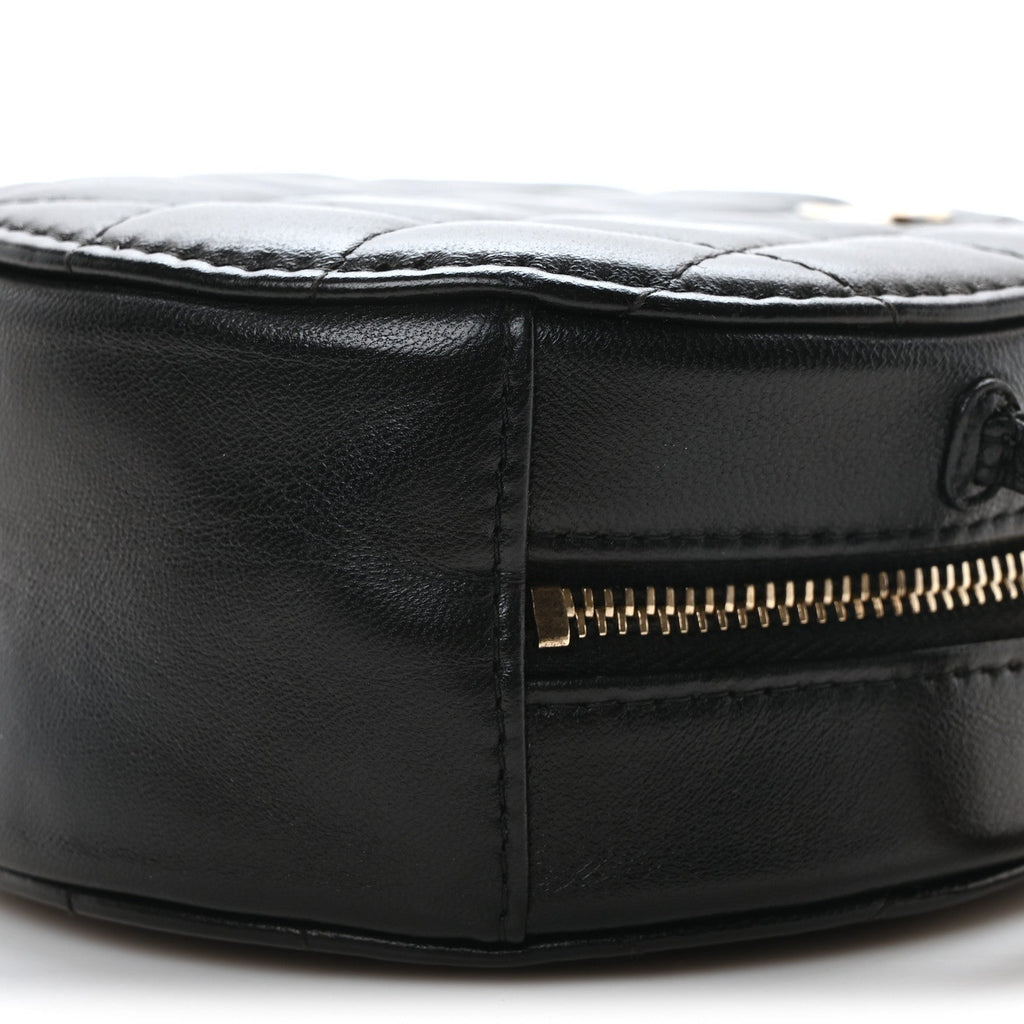 Lambskin Quilted Round Clutch With Chain Black