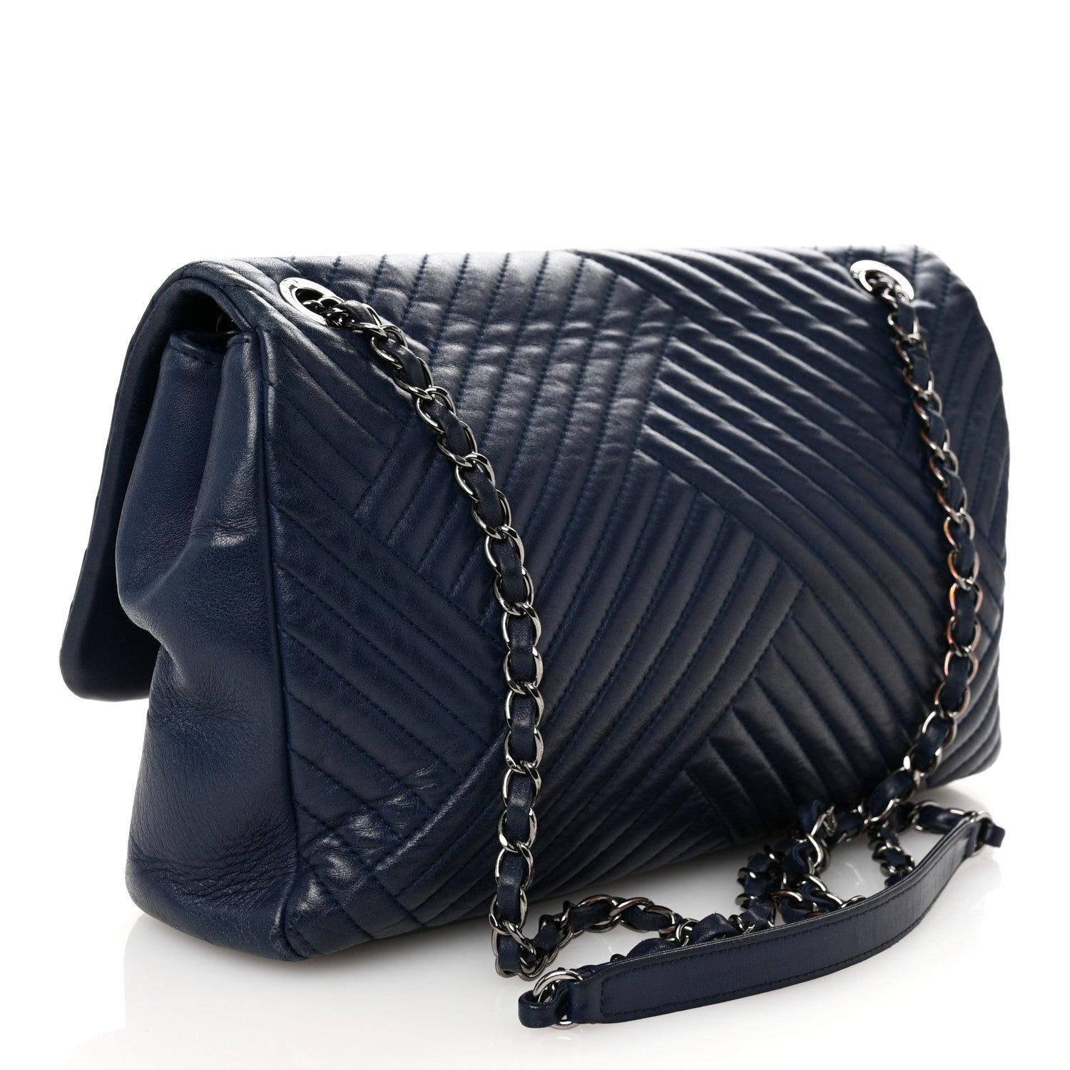Lambskin Quilted Large CC Crossing Flap Navy