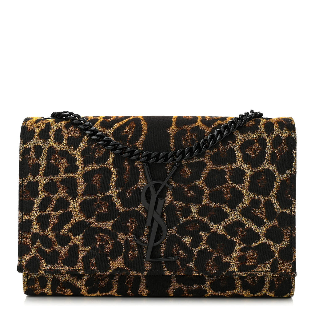 Jacquard Leopard Small Monogram Kate Satchel Oro Natural