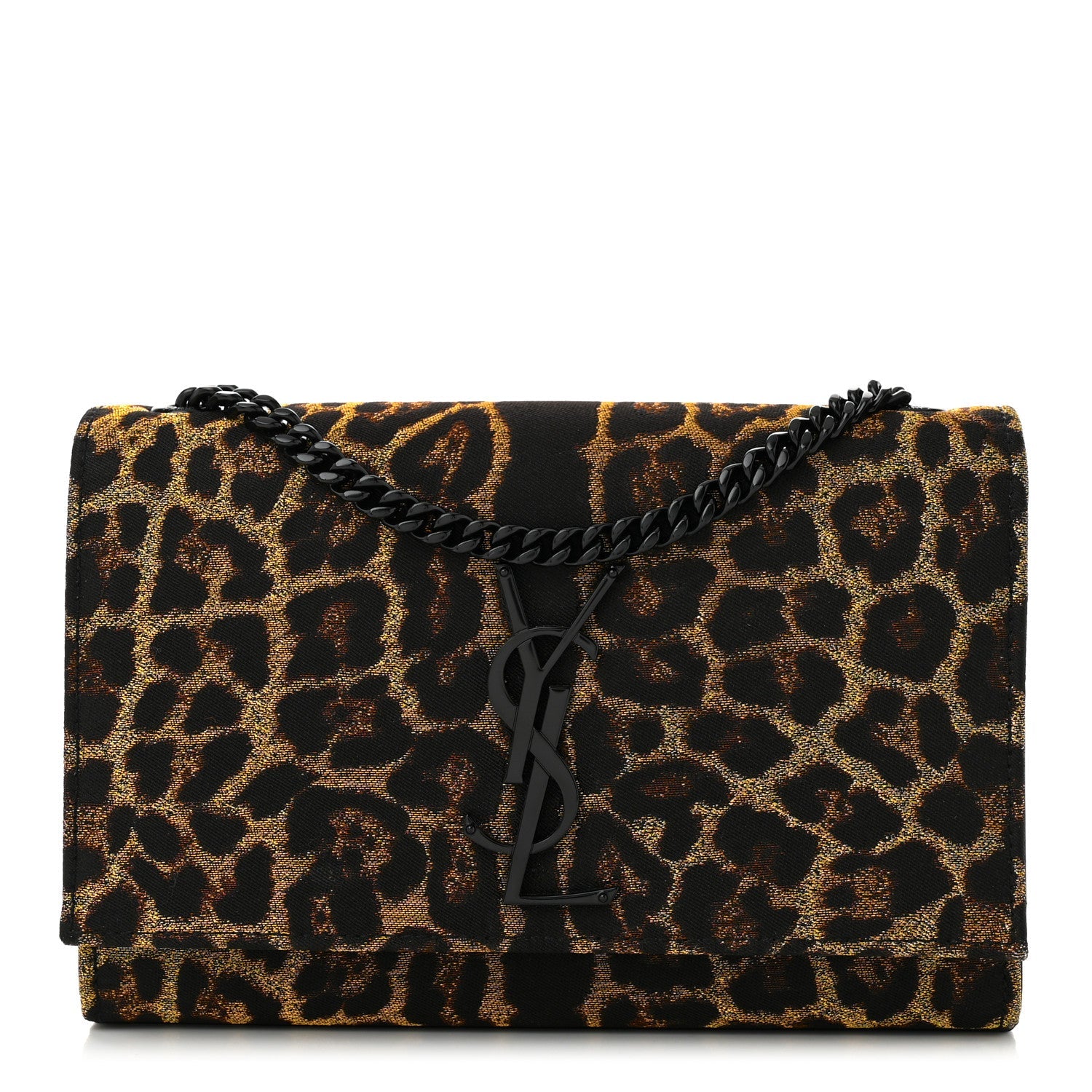 Jacquard Leopard Small Monogram Kate Satchel Oro Natural