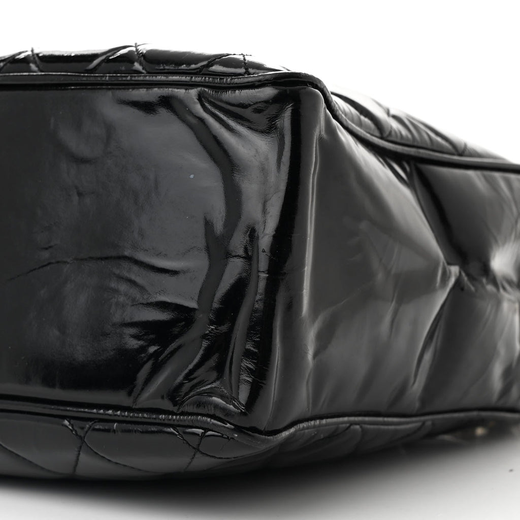 Patent Quilted Tote Black