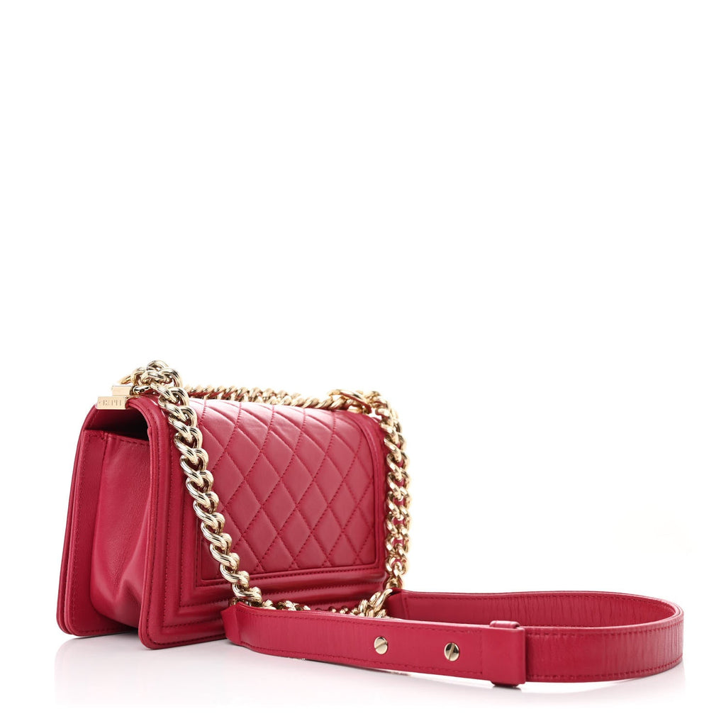 Lambskin Quilted Small Boy Flap Dark Pink