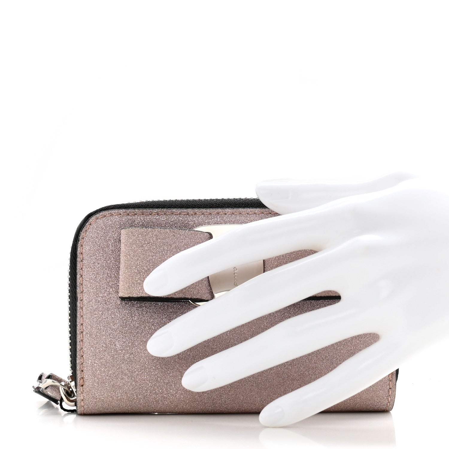 Rainbow Glitter Mini Vara Bow Zip Wallet Light Pink