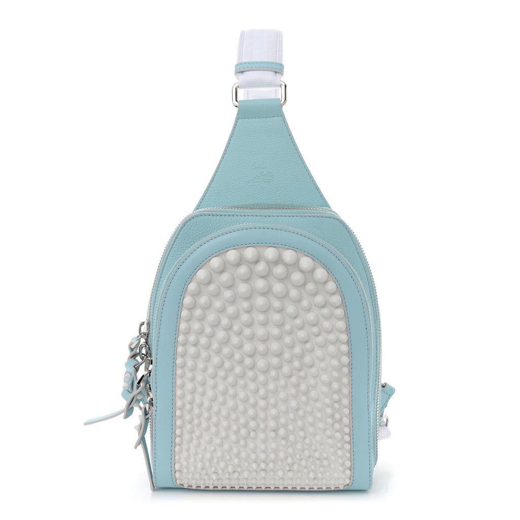 Calfskin Mens Loubifunk Spiked Bag White Mineral