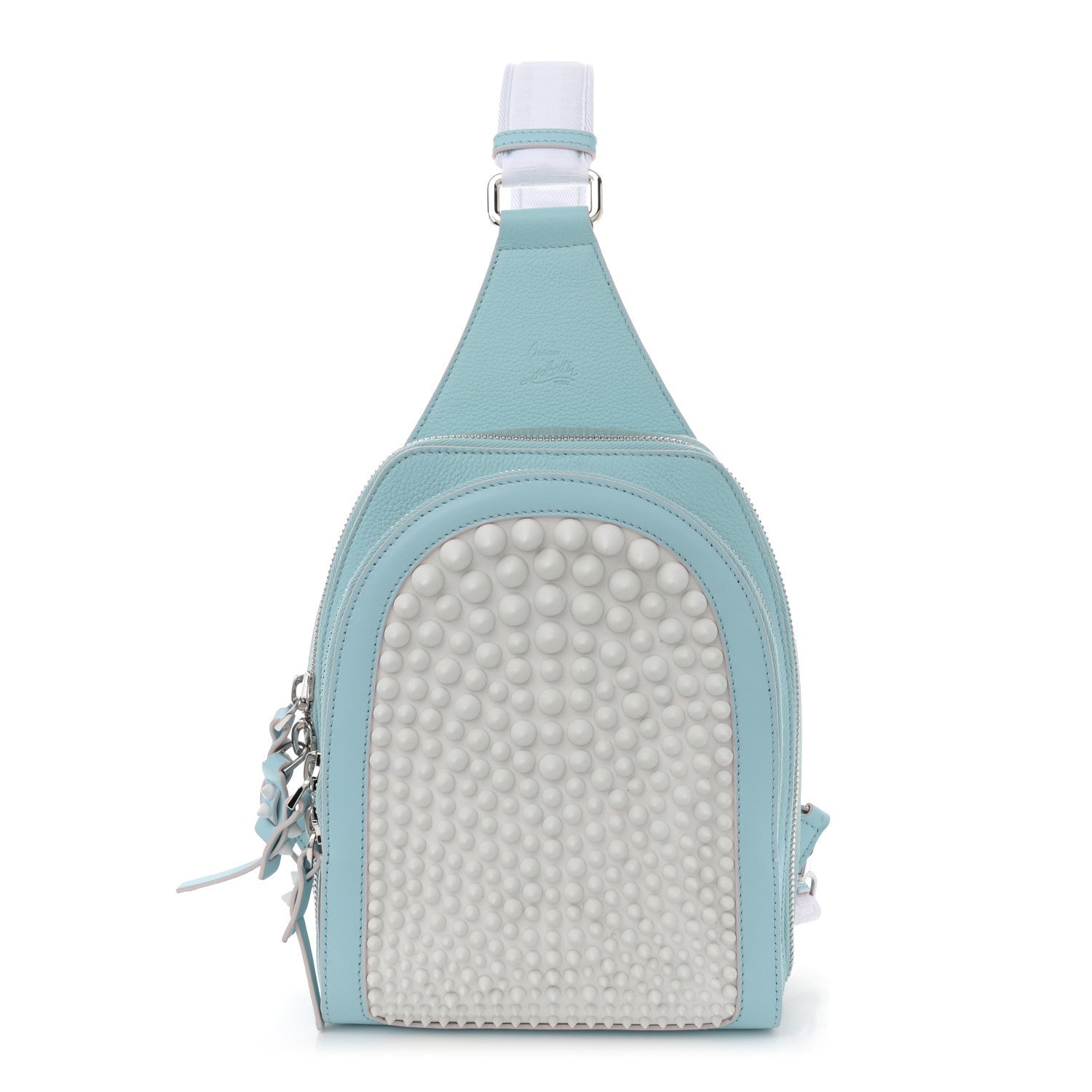 Calfskin Mens Loubifunk Spiked Bag White Mineral